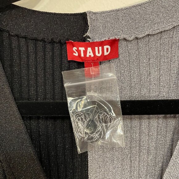 Last Chance! New Staud Shoko Glitter Ribbed Colorblock Dress Black Silver L $195 - Picture 6 of 9